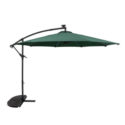 LED Cantilever Parasol 3m With Half Fan Base - Green