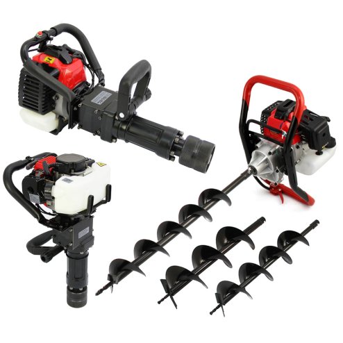Petrol Earth Auger Drill Garden Earth Borer Post Hole Digger Borer 52cc & Post Driver 2-Stroke Fence Post Knocker Rammer Garden Hole Digger 52cc Borer Picket Fencing SET FREE Safety Gear