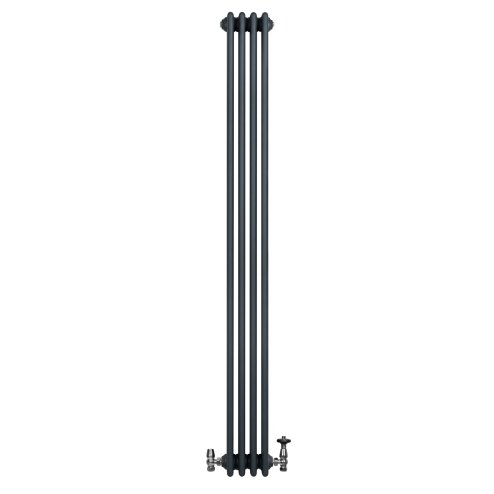 Traditional 4 Column Radiator & Valves - 1800 x 200mm - Anthracite Grey