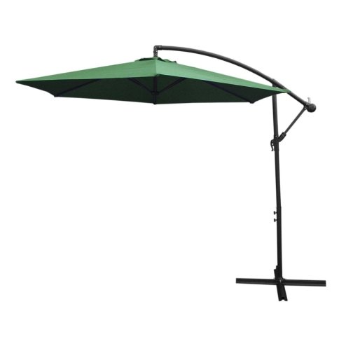 3m Cantilever Garden Parasol Banana Hanging Umbrella Winding Crank Shade Patio Outdoor Sun Shade Tilt UV Protection | Green Fan Base
