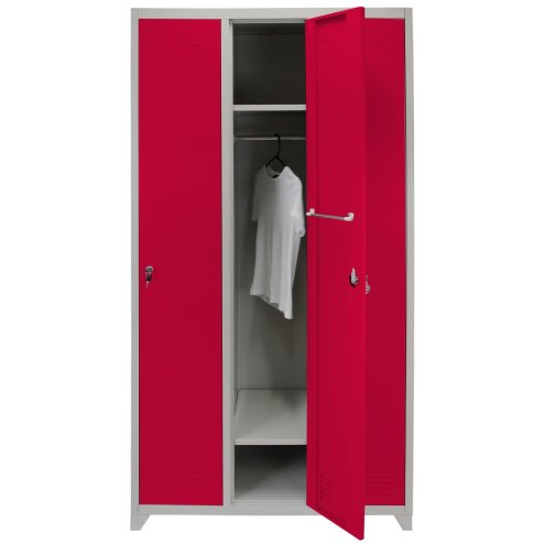 MonsterShop 3 Door Wide Steel Storage Lockers, Red & Grey Metal Lockable Unit, School Staff Gym Changing