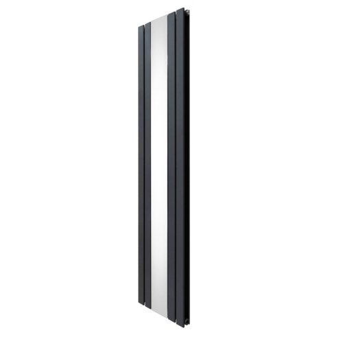 Flat Panel Radiator With Mirror 1800mm x 425mm Modern Designer Double Column Vertical Heater Matt Anthracite Grey Carbon Steel Wall Mounted Kitchen Living Room Cleaning Brush Fixing Kit & Brackets