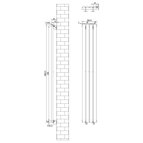 Oval Single Column Radiator - 1600 x 240mm - Black