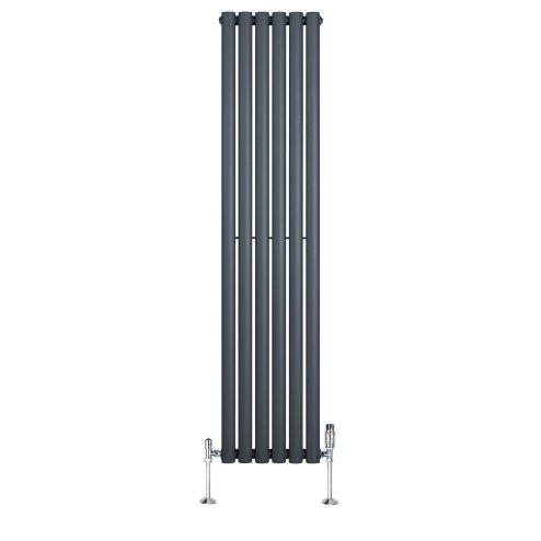 Oval Single Column Radiator & Valves - 1600mm x 360mm - Anthracite Grey