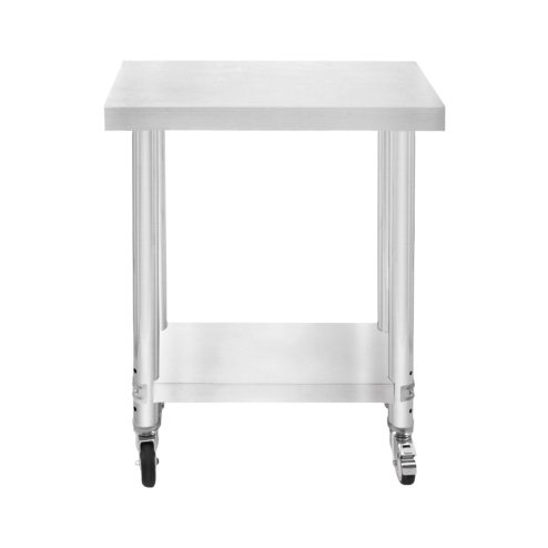 Catering Work Bench Table Stainless Steel Food Prep Kitchen Mobile 4 x Castor Wheels With 2 Brakes & 4 Adaptable Feet Adjustable Lower Shelf 3 Positions 160kg Load Capacity 60cm x 30cm x 80cm
