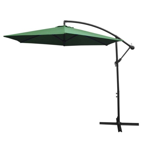 3m Cantilever Garden Parasol Banana Hanging Umbrella Winding Crank Shade Patio Outdoor Sun Shade Tilt UV Protection | Green