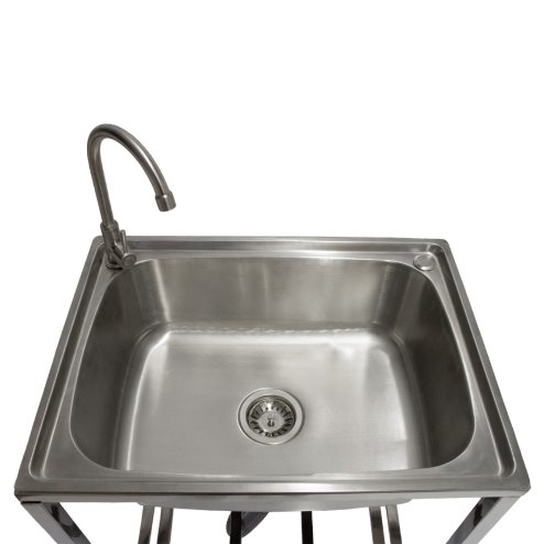 Camping Sink with Tap and Drainage Pipe Outdoor Stainless Steel Metal  Wash Basin Free Standing Portable
