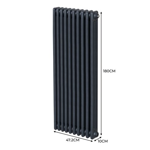 Traditional 3 Column Radiator 1800mm x 472mm Modern Central Heating Heater Matt Anthracite Grey Carbon Steel Vertical Wall Mounted Kitchen Living Room Bathroom Cleaning Brush Fixing Kit & Brackets