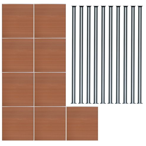 Composite Fence Panel x 9 & LED Posts x 10 - Brown
