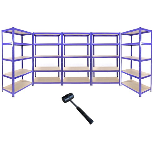 5 x 90cm Blue Warehouse Storage Bays / Garage Shed Shelving / Utility Rack + FREE Rubber Mallet