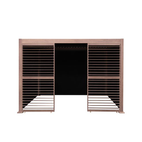 Wood Effect Aluminium Pergola With Blinds & 2 Louvre Panels - 3m x 3m