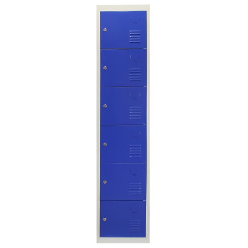 MonsterShop Metal Lockers 6 Doors Storage, Blue & Grey Metal Lockable Unit Staff School Gym Changing