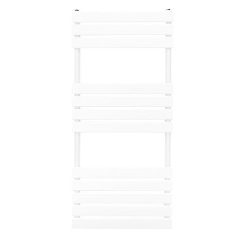 Vertical Towel Radiator Designer Flat Panel 1200mm x 500mm Bathroom Heated Rail Gloss White Central Heating Ladder Heater Wall Mounted Carbon Steel FREE Cleaning Brush Fixing Kit & Brackets