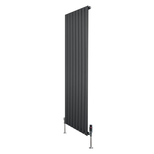 Flat Single Column Radiator & Valves - 1600mm x 560mm - Anthracite Grey