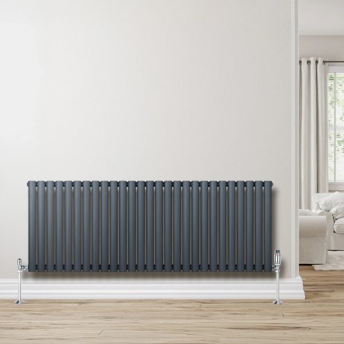Oval Single Column Radiator & Valves - 600mm x 1620mm - Anthracite Grey