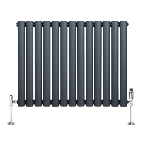 Oval Single Column Radiator & Valves - 600mm x 780mm - Anthracite Grey