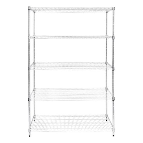 Wire Shelving Rack 5 Tier Metal Storage Unit Heavy Duty Free Standing Boltless Height Adjustable Shelves & Levelling Feet Kitchen Office Garage Silver Chrome 1000kg Weight Capacity