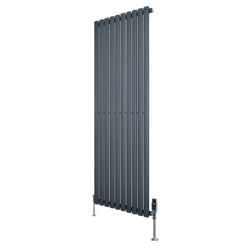 Oval Single Column Radiator & Valves - 1600mm x 600mm - Anthracite Grey