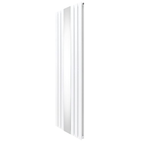 Flat Panel Radiator With Mirror 1800mm x 565mm Modern Designer Double Column Vertical Heater Matt White Carbon Steel Wall Mounted Kitchen Living Room Cleaning Brush Fixing Kit & Brackets