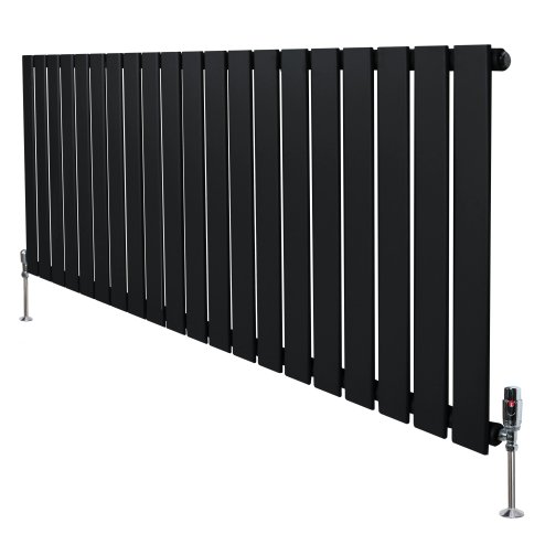 Flat Single Column Radiator & Valves - 600mm x 1400mm - Black