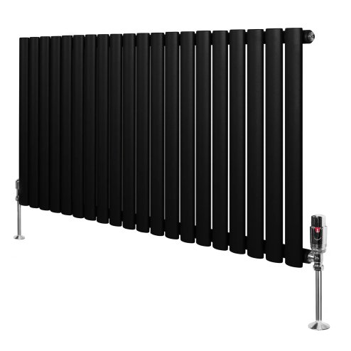 Oval Single Column Radiator & Valves - 600mm x 1200mm - Black