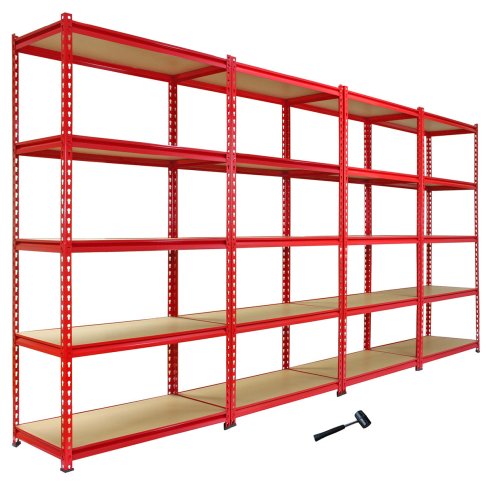 4 Monster Racking Z-Rax Shelving Garage Heavy Duty Storage Shelves, 360kg/shelf, Red, 90 x 183 x 45