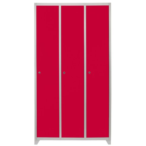 MonsterShop 3 Door Wide Steel Storage Lockers, Red & Grey Metal Lockable Unit, School Staff Gym Changing