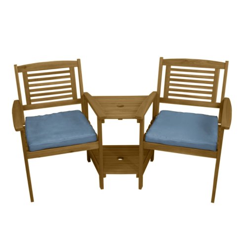 Wooden Companion Love Seat Garden Chairs 2 Tier Table Parasol Hole Corner Bench Bistro Set Twin 2 Seater Jack & Jill Outdoor Patio Furniture 320kg Total Capacity Solid Acacia Hardwood 2 FREE Cushions
