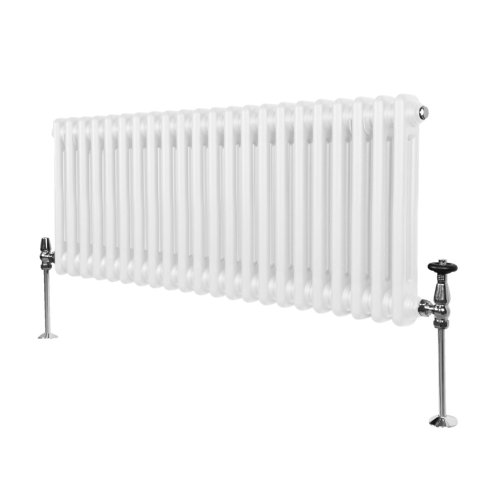 Traditional 2 Column Radiator 300mm x 1012mm Modern Central Heating Heater Gloss White Carbon Steel Horizontal Wall Mounted Kitchen Living Room Bathroom FREE Cleaning Brush Fixing Kit & Brackets