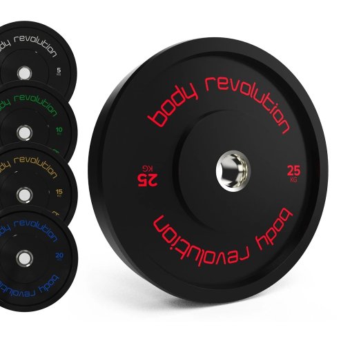 Body Revolution Olympic Bumper Plates Black 80kg SET 2x5kg 2x15kg 2x20kg