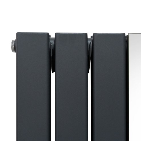 Flat Panel Radiator With Mirror 1800mm x 565mm & TRV Chrome Valves Designer Double Column Vertical Anthracite Grey Carbon Steel Wall Mounted Kitchen Living Room Cleaning Brush Fixing Kit & Brackets