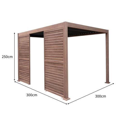 Wood Effect Aluminium Pergola 3 x 3m with 2 Louvre Panels