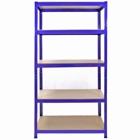 1 x Corner Garage Racking Unit & 4 x Single Racking Storage Units / 5 T-Rax Blue Steel & MDF Shelves / 6925kg capacity / 265kg per shelf / Free Rubber Mallet