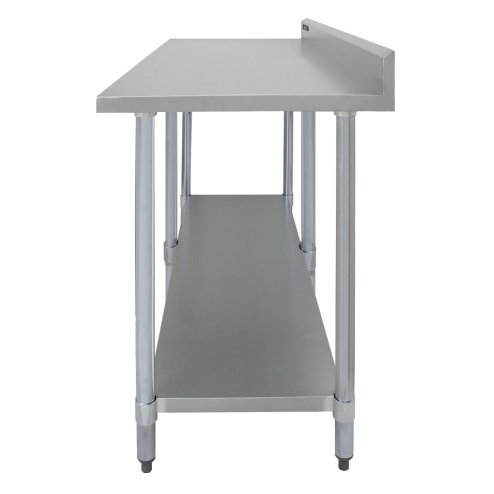 7FT Kitchen Work Bench Catering Table Commercial Stainless Steel Food Prep Surface Restaurant Storage Shelf 250kg Weight Capacity Adjustable Height 10cm Backsplash Upstand 2 x FREE Microfibre Cloths