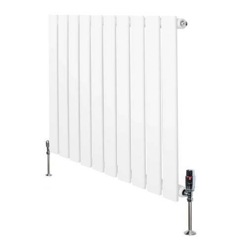 Flat Single Column Radiator & Valves - 600mm x 700mm - White