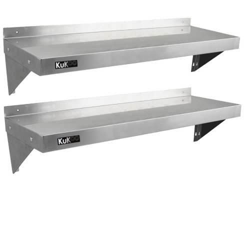 KuKoo Commercial Catering Corrosion Resistant x 2 Stainless Steel Kitchen Wall Shelf & Free Microfiber Cloths 1250mm x 300mm