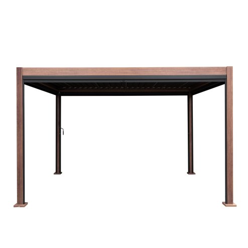 Wood Effect Aluminium Pergola With Blinds - 4m x 3m