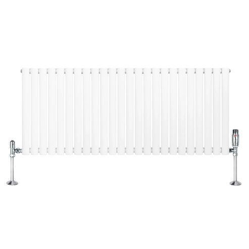 Oval Single Column Radiator & Valves - 600mm x 1440mm - White