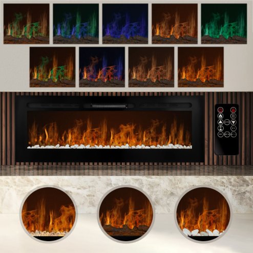 Electric Wall Mounted Inset LED Black Fireplace Free Standing 60