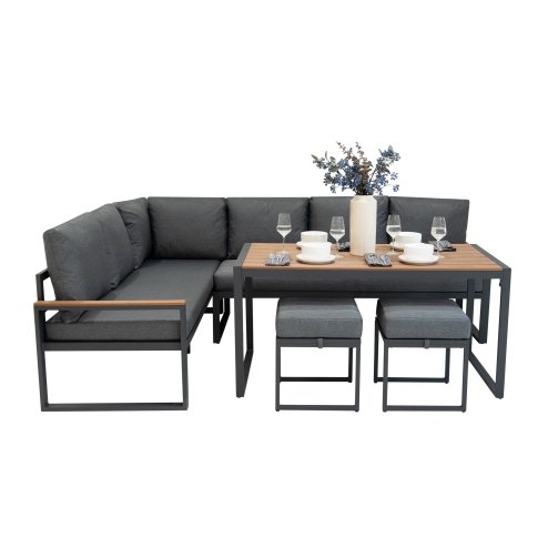 Aluminium Corner Sofa Set - Wood Effect