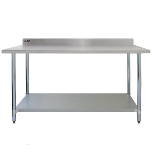 6ft Stainless Steel Catering Bench & 2 Wall Mounted Shelves Commercial Kitchen Work Prep Table Worktop Backsplash 2 Tier Adjustable Heavy Duty Corrosion Resistant FREE Microfibre Cloths & Fixing Kit