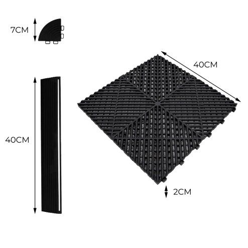 Vented Modular Interlocking Flooring Tiles 165 Black & 60 Grey With Edges & Hexagon LED Lighting 28 White Lights & Border 6500K 3 Mount Options & Suspended Ceiling Kit Single Garage Floor Mat 6m x 6m