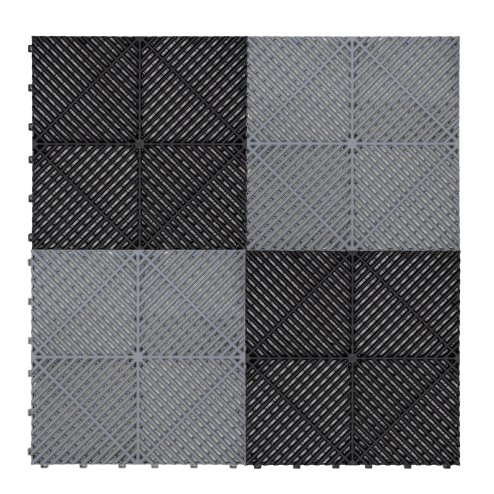 Vented Modular Interlocking Flooring Tiles & Edges 165 Grey & 60 Black Double Garage Heavy Duty Floor Mat Showroom Workshop Outdoor Polypropylene Anti Slip Weather Resistant Drainage 6m x 6m 36m2