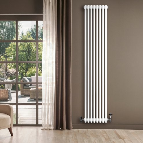 Traditional 4 Column Radiator & Valves - 1800 x 380mm - White