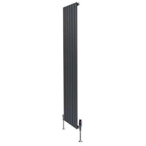 Flat Single Column Radiator & Valves - 1800mm x 420mm - Anthracite Grey
