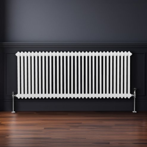Traditional 2 Column Radiator 600mm x 1462mm Modern Central Heating Heater Gloss White Carbon Steel Horizontal Wall Mounted Kitchen Living Room Bathroom FREE Cleaning Brush Fixing Kit & Brackets