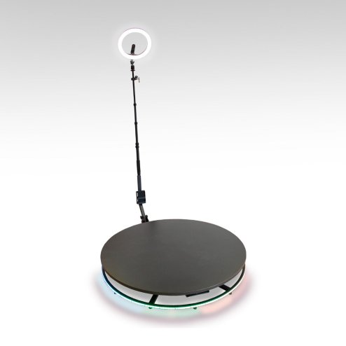 360 Photo Video booth 115cm Platform Rotating Selfie Spinner Party Wedding LED Ring Light Automatic Remote Control Bluetooth Adjustable Arm Slow Motion Battery or Mains Powered Flight Case Money Gun