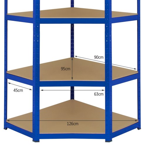 Corner Shelves Garage Racking / 90cm x 45cm x 180cm Racking Storage Unit / 5 Shelves MDF & Steel / 1325kg capacity / 265kg per shelf