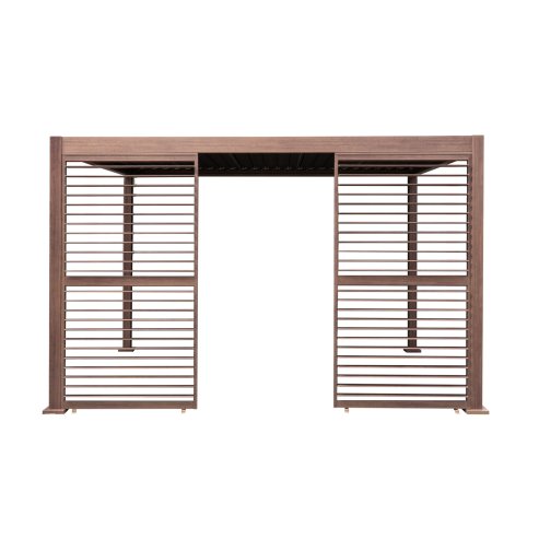 Wood Effect Aluminium Pergola 4m x 3m with 2 Louvre Panels