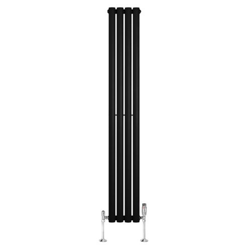Oval Single Column Radiator & Valves - 1600mm x 240mm - Black